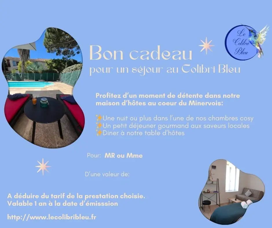 profitez d’un moment de détente dans notre maison d’hôtes au coeur du minervois 1 nuitee en chambre double petit dejeuner inclus 2 repas a notre table d’ hotes